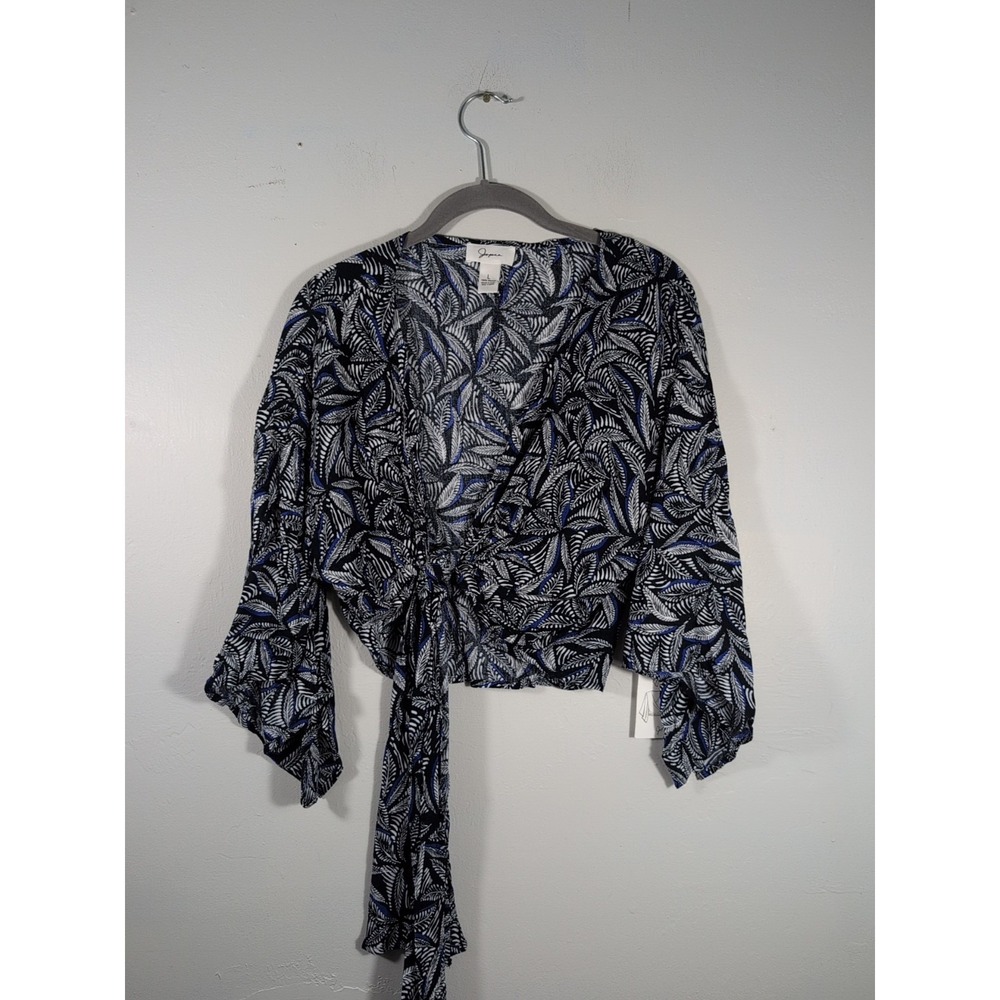 Japna Kimono Style Women's 4 Way Top Leaves Design Viscose Size L NWT